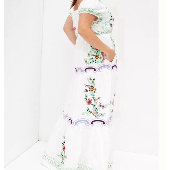 Anthropologie White Floral Embroidered Off-the-Shoulder Maxi Dress - Picture 2 of 6